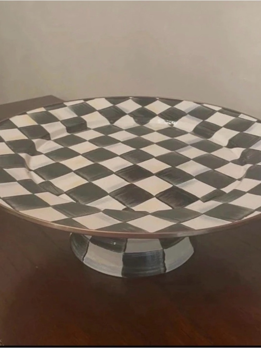 MacKenzie-Childs Large Black and White Checkered Pedestal Cake Stand